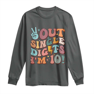 Funny Retro Groovy 10th Birthday Long Sleeve Shirt Out Single Digits I'm Ten TS02 Dark Heather Print Your Wear
