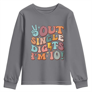 Funny Retro Groovy 10th Birthday Youth Sweatshirt Out Single Digits I'm Ten TS02 Charcoal Print Your Wear