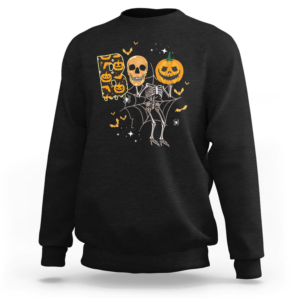 Spooky Boo Dancing Skeleton Skull Scary Pumpkin Halloween Sweatshirt TS02 Purple Printyourwear