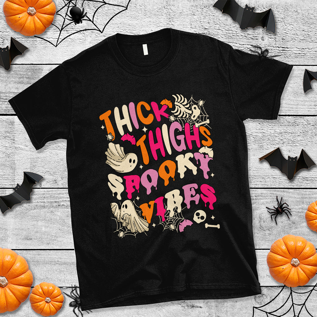 Thick Thighs Spooky Vibe Retro Groovy Witchy Halloween Costume T Shirt TS02 Purple Printyourwear