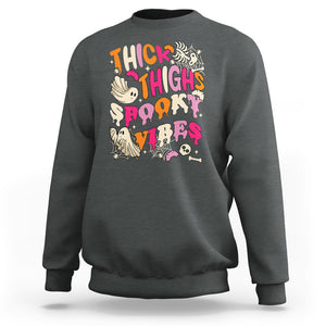 Thick Thighs Spooky Vibe Retro Groovy Witchy Halloween Costume Sweatshirt TS02 Printyourwear