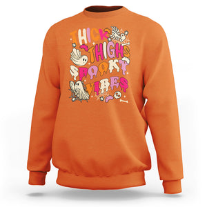 Thick Thighs Spooky Vibe Retro Groovy Witchy Halloween Costume Sweatshirt TS02 Printyourwear