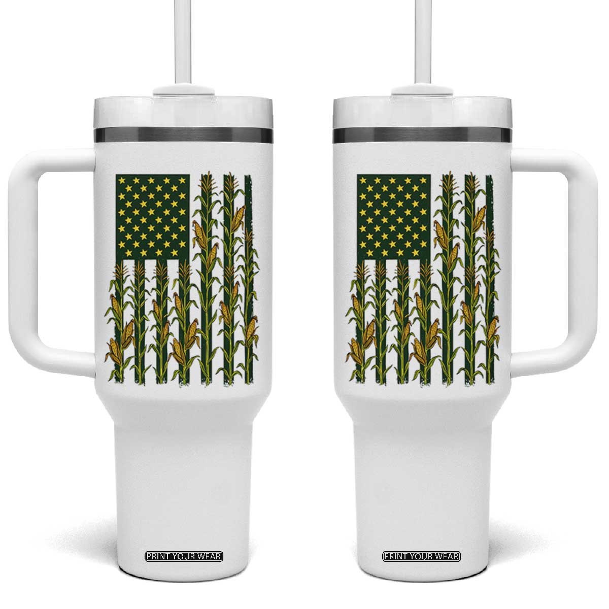 American Flag Corn Farmer Country Agriculture Tumbler With Handle Vintage Patriotic Harvest TS02 One Size: 40 oz White Print Your Wear