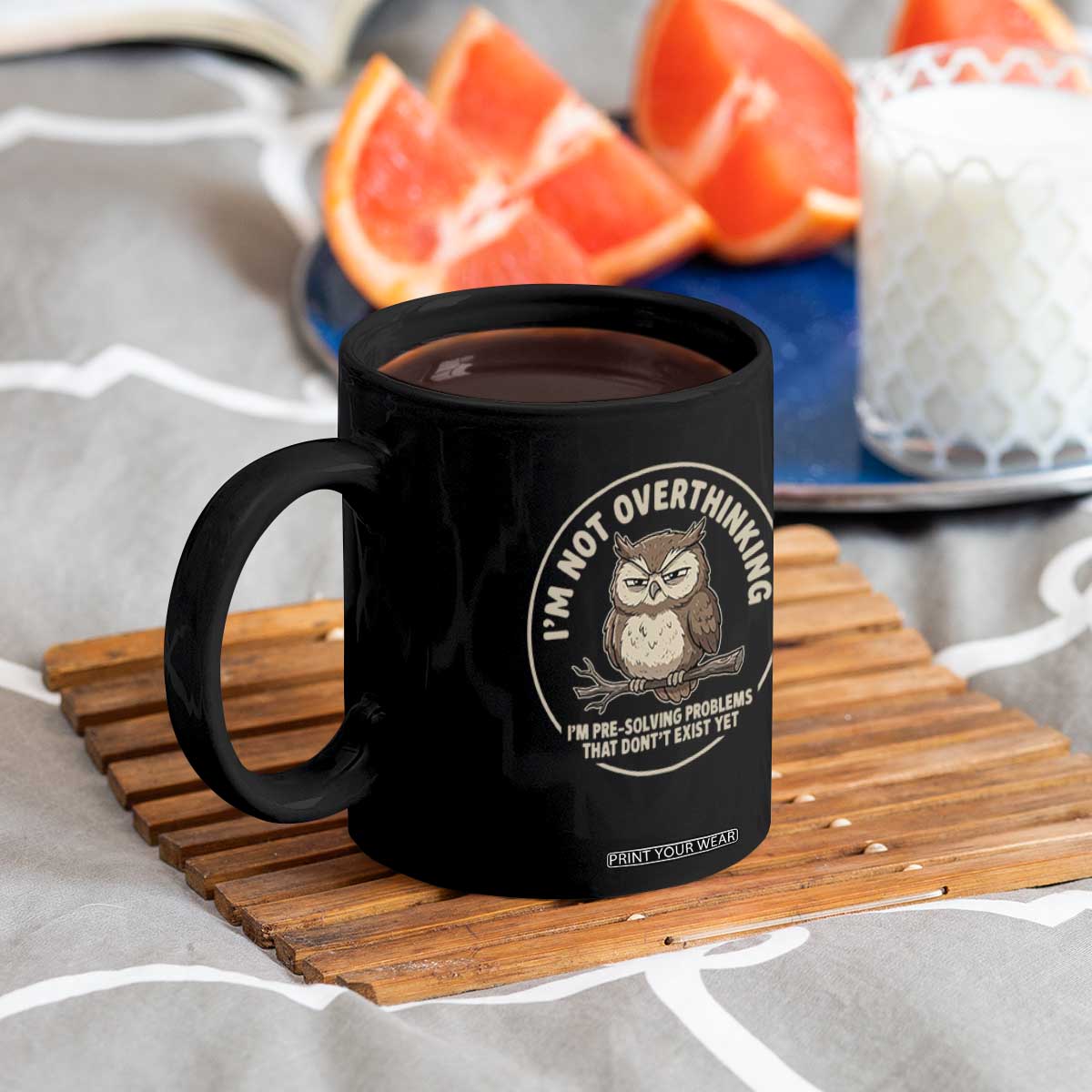 Funny Grumpy Owl Overthinker Coffee Mug Im Not Overthinking Im Pre Solving Problems Introvert Anxiety Humor TS02 Print Your Wear
