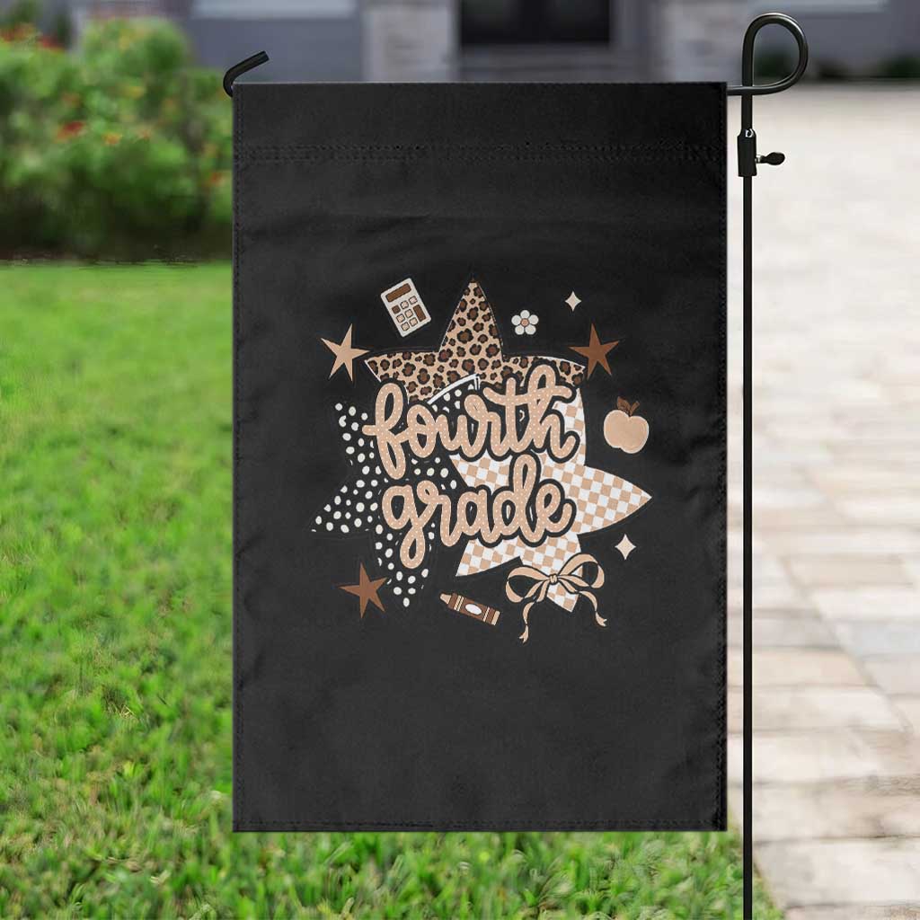 Fourth Grade Leopard Checkered Star Coquette Garden Flag Cute 4th Grade Girl Back to School Gift TS02 Print Your Wear