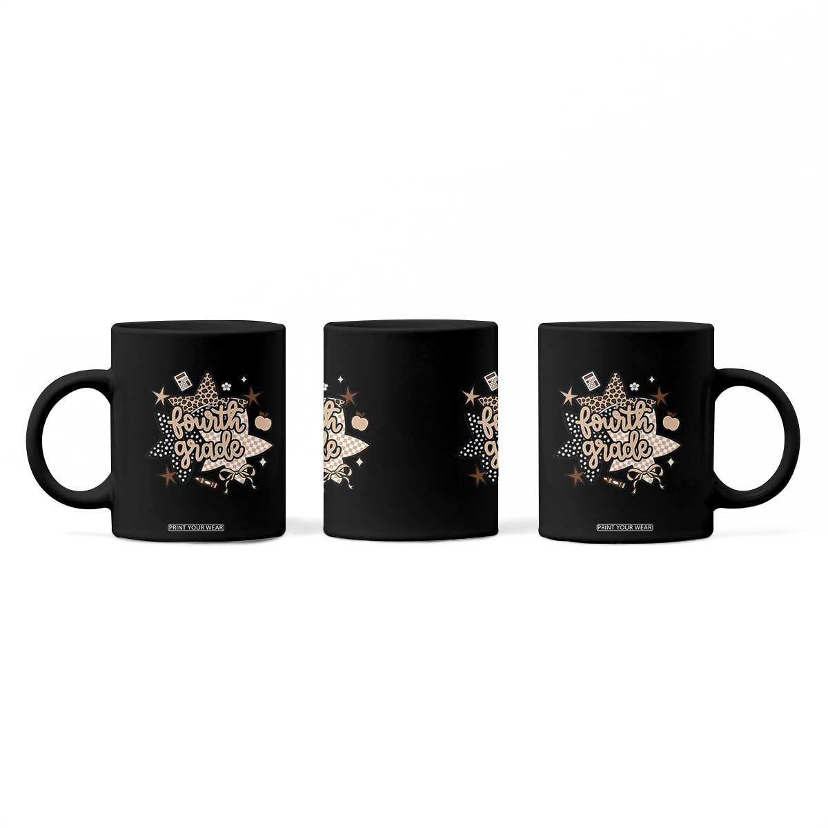Fourth Grade Leopard Checkered Star Coquette Coffee Mug Cute 4th Grade Girl Back to School Gift TS02 Print Your Wear