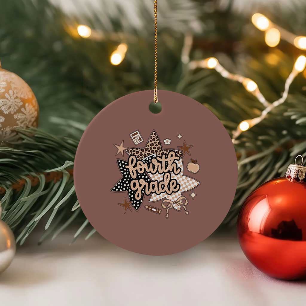 Fourth Grade Leopard Checkered Star Coquette Ceramic Ornament Cute 4th Grade Girl Back to School Gift TS02 1pc Mocha Print Your Wear