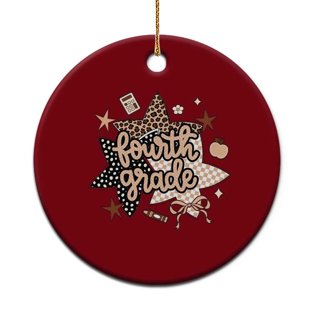 Fourth Grade Leopard Checkered Star Coquette Ceramic Ornament Cute 4th Grade Girl Back to School Gift TS02 1pc Red Print Your Wear