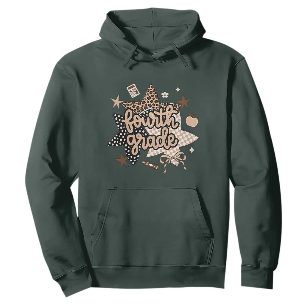 Fourth Grade Leopard Checkered Star Coquette Hoodie Cute 4th Grade Girl Back to School Gift TS02 Dark Forest Green Print Your Wear