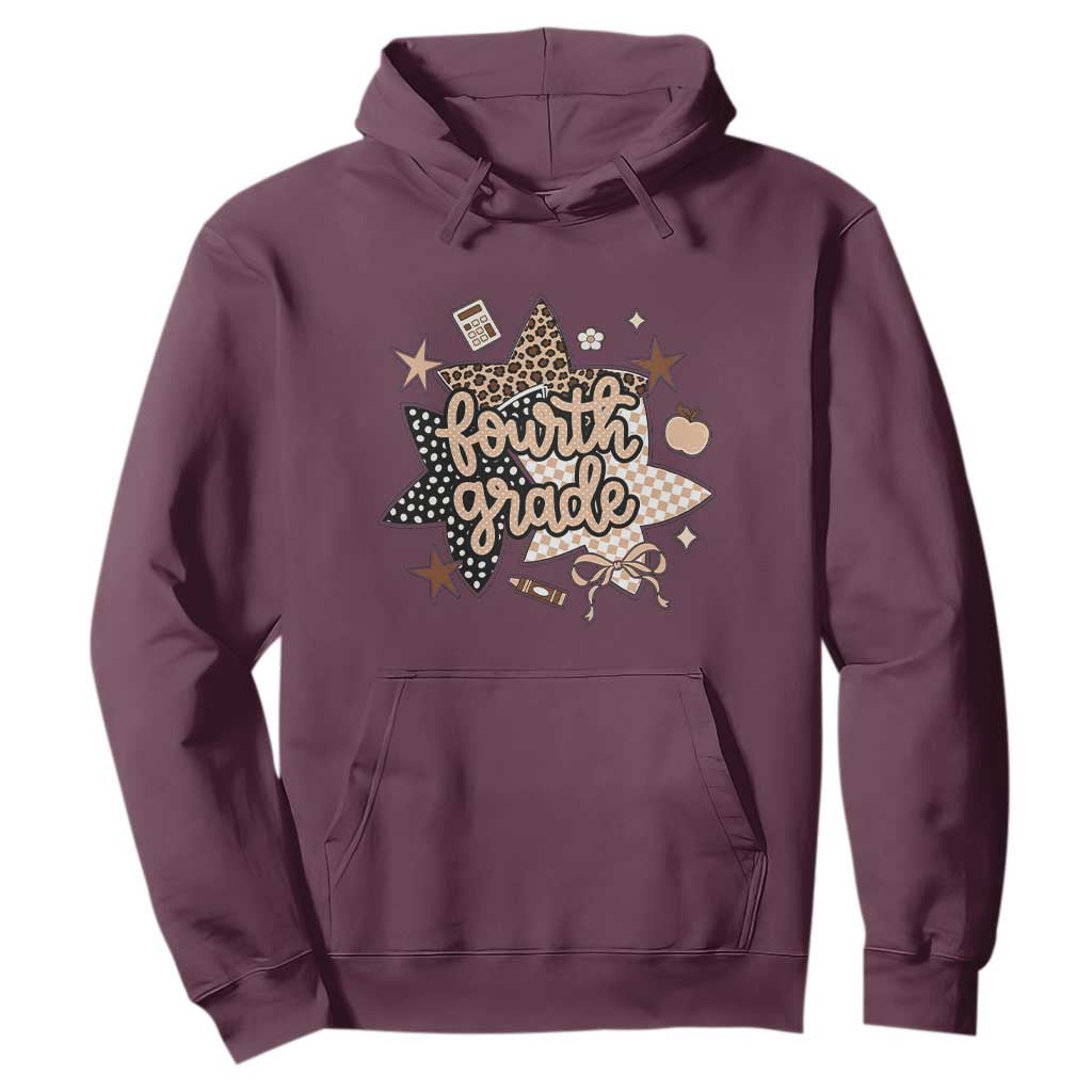 Fourth Grade Leopard Checkered Star Coquette Hoodie Cute 4th Grade Girl Back to School Gift TS02 Maroon Print Your Wear