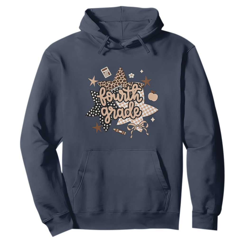 Fourth Grade Leopard Checkered Star Coquette Hoodie Cute 4th Grade Girl Back to School Gift TS02 Navy Print Your Wear