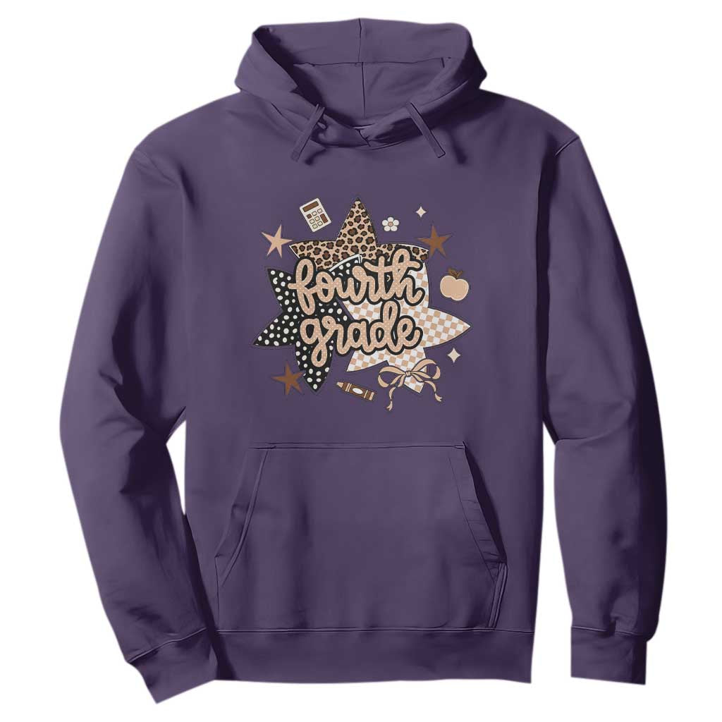 Fourth Grade Leopard Checkered Star Coquette Hoodie Cute 4th Grade Girl Back to School Gift TS02 Purple Print Your Wear