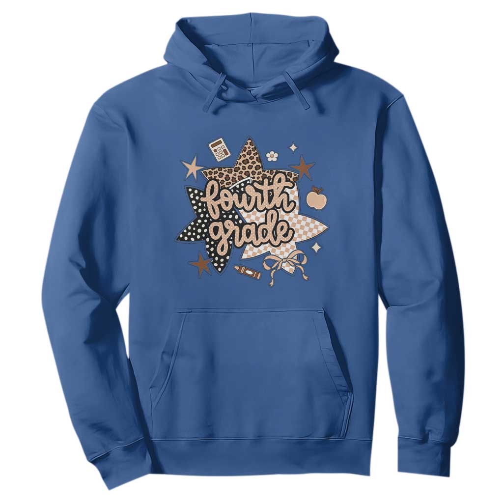 Fourth Grade Leopard Checkered Star Coquette Hoodie Cute 4th Grade Girl Back to School Gift TS02 Royal Blue Print Your Wear