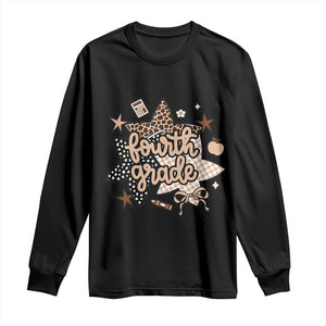Fourth Grade Leopard Checkered Star Coquette Long Sleeve Shirt Cute 4th Grade Girl Back to School Gift TS02 Black Print Your Wear