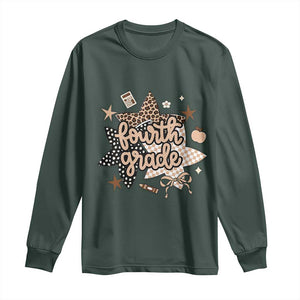 Fourth Grade Leopard Checkered Star Coquette Long Sleeve Shirt Cute 4th Grade Girl Back to School Gift TS02 Dark Forest Green Print Your Wear