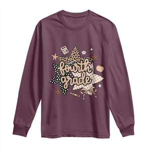 Fourth Grade Leopard Checkered Star Coquette Long Sleeve Shirt Cute 4th Grade Girl Back to School Gift TS02 Maroon Print Your Wear