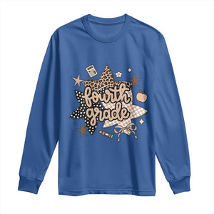 Fourth Grade Leopard Checkered Star Coquette Long Sleeve Shirt Cute 4th Grade Girl Back to School Gift TS02 Royal Blue Print Your Wear