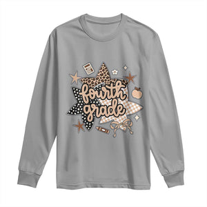 Fourth Grade Leopard Checkered Star Coquette Long Sleeve Shirt Cute 4th Grade Girl Back to School Gift TS02 Sport Gray Print Your Wear