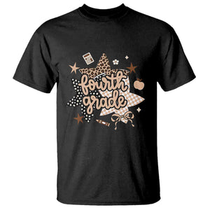 Fourth Grade Leopard Checkered Star Coquette T Shirt Cute 4th Grade Girl Back to School Gift TS02 Black Print Your Wear
