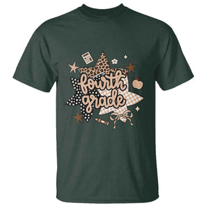 Fourth Grade Leopard Checkered Star Coquette T Shirt Cute 4th Grade Girl Back to School Gift TS02 Dark Forest Green Print Your Wear