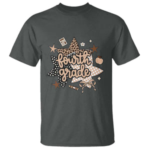Fourth Grade Leopard Checkered Star Coquette T Shirt Cute 4th Grade Girl Back to School Gift TS02 Dark Heather Print Your Wear