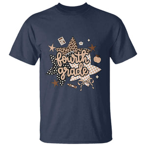 Fourth Grade Leopard Checkered Star Coquette T Shirt Cute 4th Grade Girl Back to School Gift TS02 Navy Print Your Wear