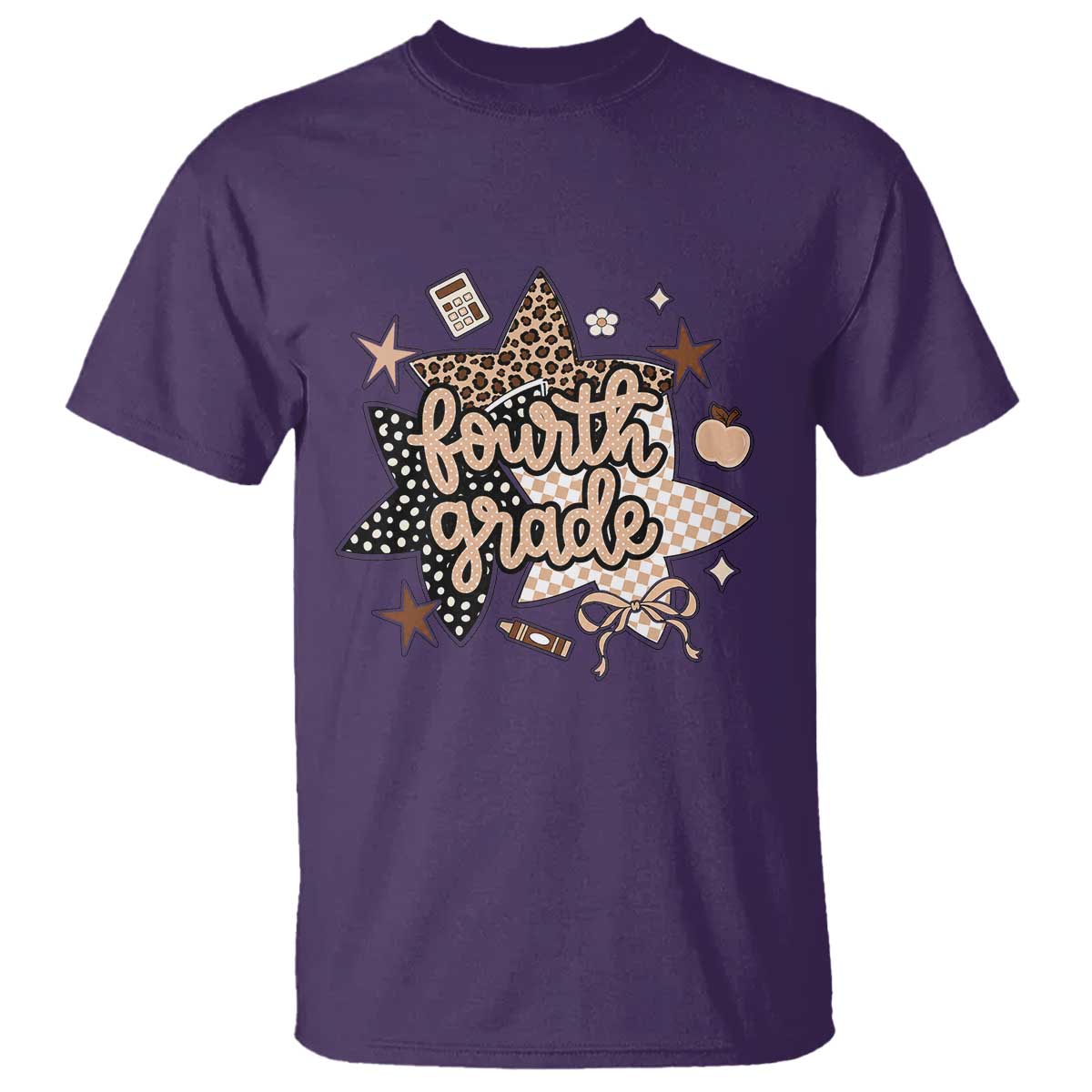 Fourth Grade Leopard Checkered Star Coquette T Shirt Cute 4th Grade Girl Back to School Gift TS02 Purple Print Your Wear