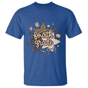 Fourth Grade Leopard Checkered Star Coquette T Shirt Cute 4th Grade Girl Back to School Gift TS02 Royal Blue Print Your Wear