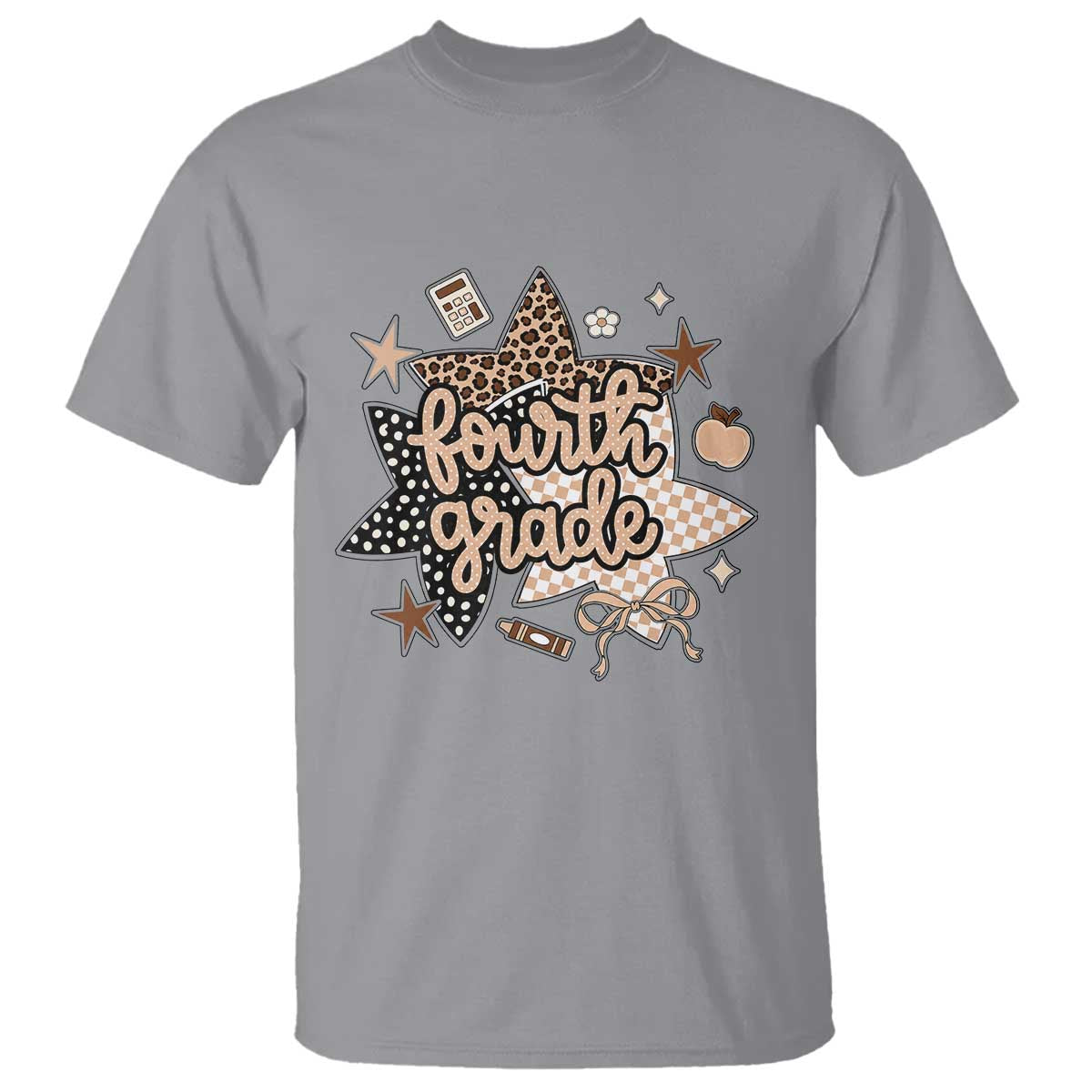 Fourth Grade Leopard Checkered Star Coquette T Shirt Cute 4th Grade Girl Back to School Gift TS02 Sport Gray Print Your Wear