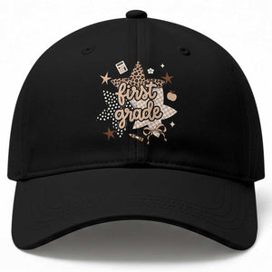 First Grade Leopard Checkered Star Coquette Baseball Cap Cute 1st Grade Girl Back to School Gift TS02 Print Your Wear