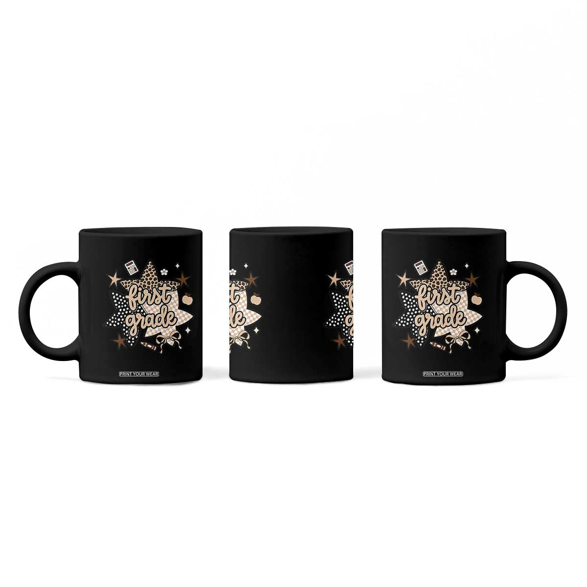 First Grade Leopard Checkered Star Coquette Coffee Mug Cute 1st Grade Girl Back to School Gift TS02 Print Your Wear