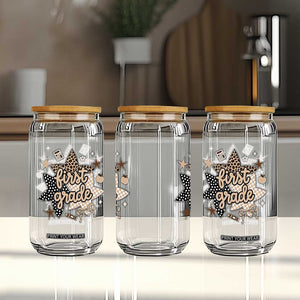 First Grade Leopard Checkered Star Coquette Glass Can Cute 1st Grade Girl Back to School Gift TS02 Print Your Wear