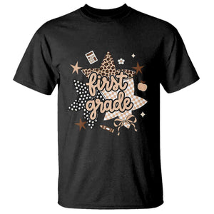 First Grade Leopard Checkered Star Coquette T Shirt Cute 1st Grade Girl Back to School Gift TS02 Black Print Your Wear