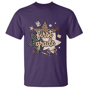 First Grade Leopard Checkered Star Coquette T Shirt Cute 1st Grade Girl Back to School Gift TS02 Purple Print Your Wear