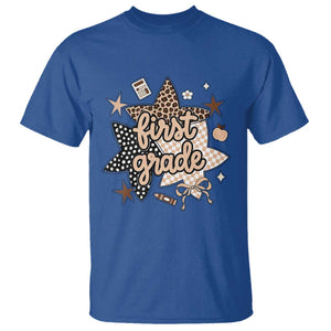 First Grade Leopard Checkered Star Coquette T Shirt Cute 1st Grade Girl Back to School Gift TS02 Royal Blue Print Your Wear