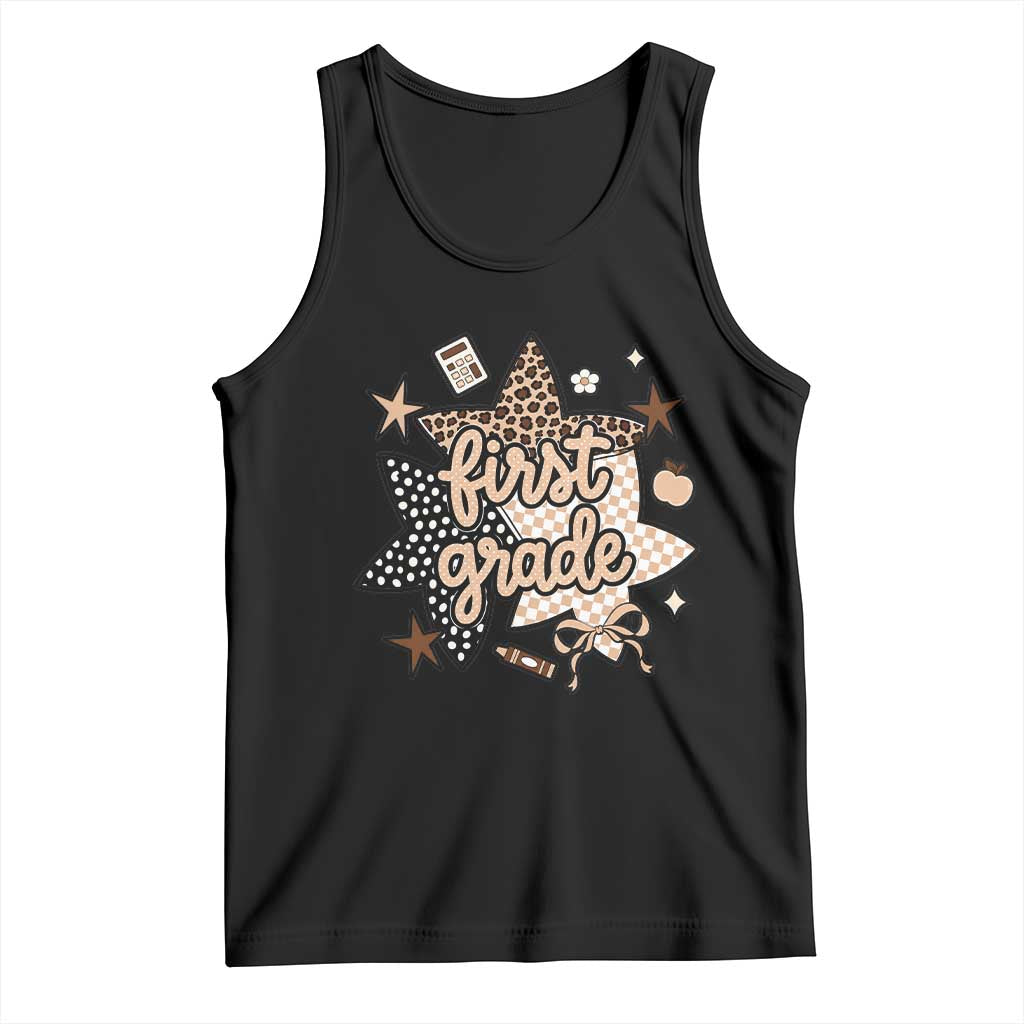 First Grade Leopard Checkered Star Coquette Tank Top Cute 1st Grade Girl Back to School Gift TS02 Black Print Your Wear