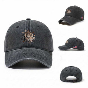 First Grade Leopard Checkered Star Coquette Washed Cotton Baseball Cap Cute 1st Grade Girl Back to School Gift TS02 Washed Cap Universal Fit Dark Gray Print Your Wear