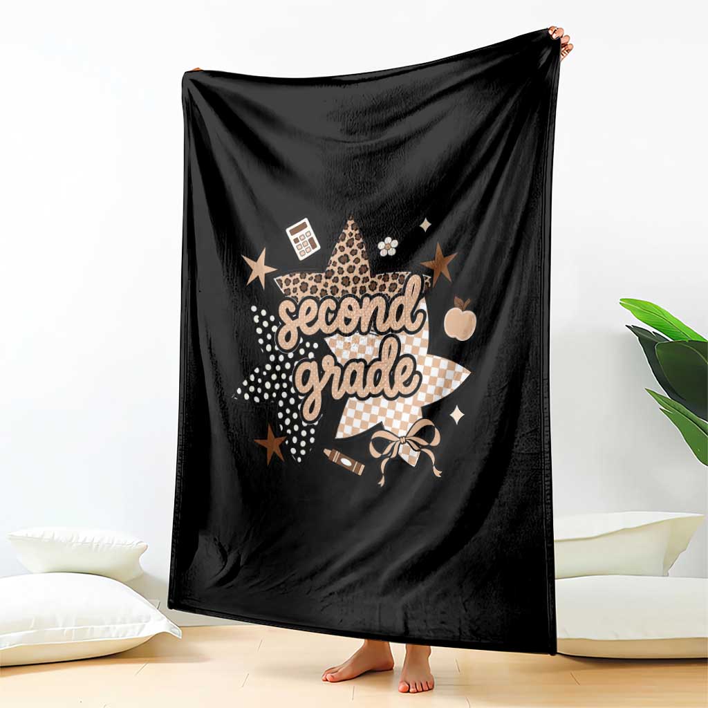 Second Grade Leopard Checkered Star Coquette Throw Blanket Cute 2nd Grade Girl Back to School Gift TS02 Print Your Wear