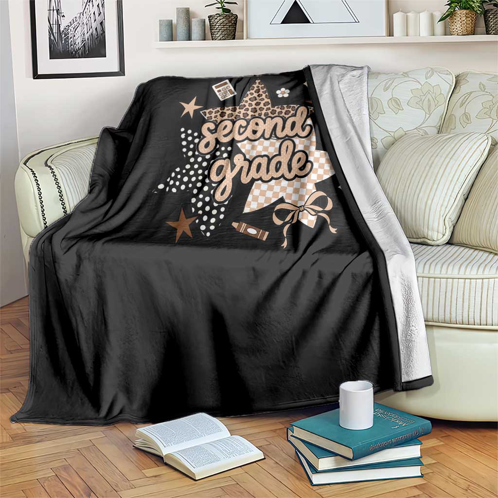 Second Grade Leopard Checkered Star Coquette Throw Blanket Cute 2nd Grade Girl Back to School Gift TS02 Print Your Wear