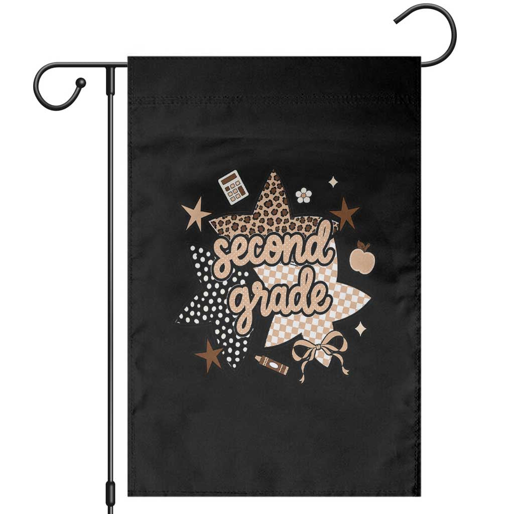 Second Grade Leopard Checkered Star Coquette Garden Flag Cute 2nd Grade Girl Back to School Gift TS02 Black Print Your Wear