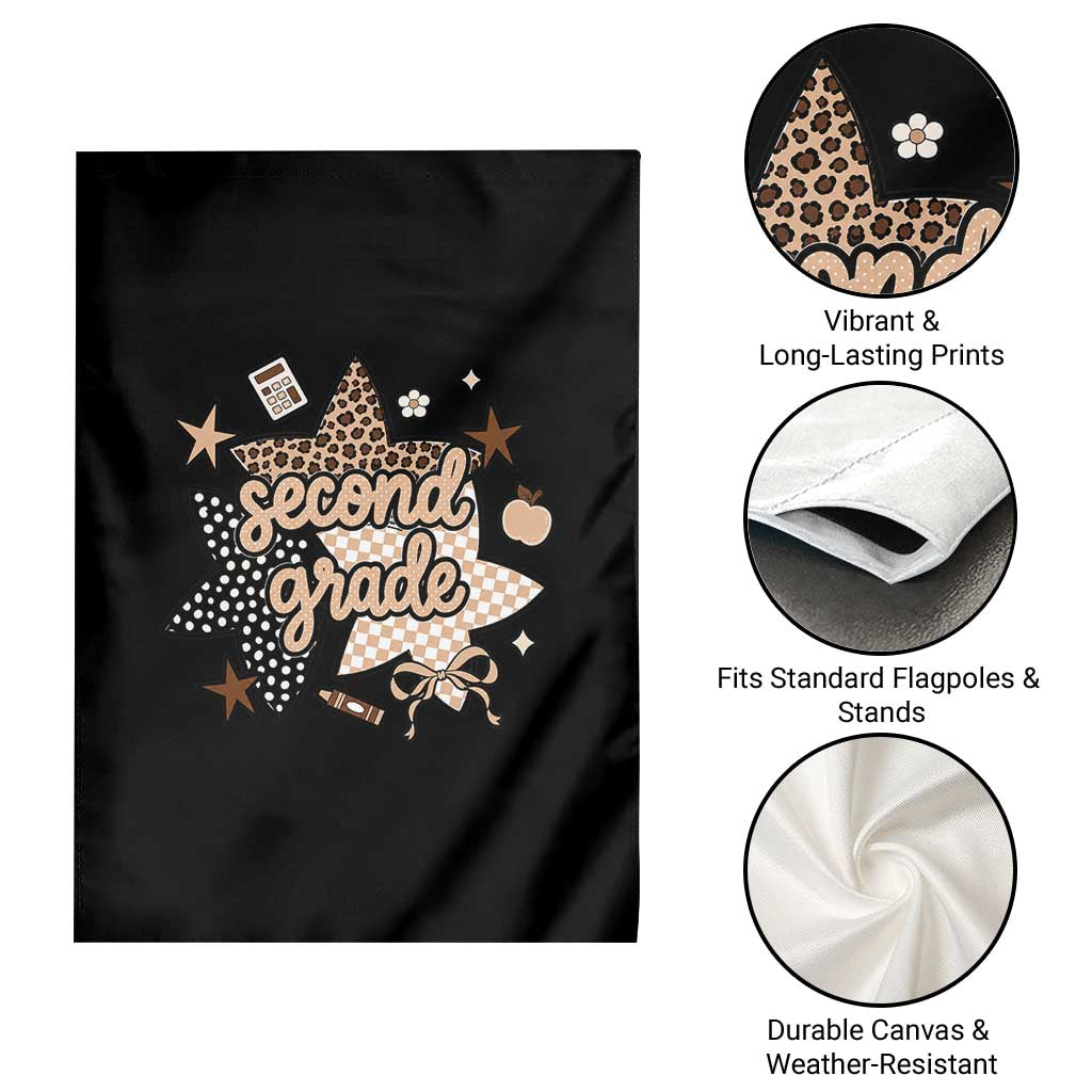 Second Grade Leopard Checkered Star Coquette Garden Flag Cute 2nd Grade Girl Back to School Gift TS02 Print Your Wear