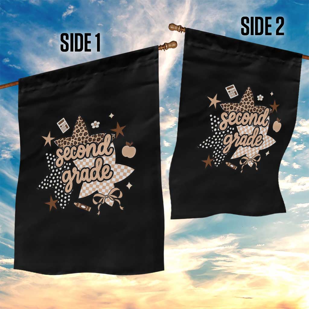 Second Grade Leopard Checkered Star Coquette Garden Flag Cute 2nd Grade Girl Back to School Gift TS02 Print Your Wear