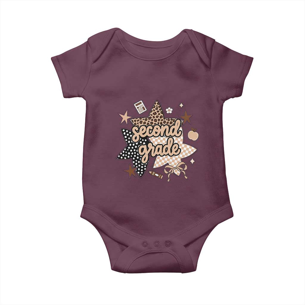 Second Grade Leopard Checkered Star Coquette Baby Onesie Cute 2nd Grade Girl Back to School Gift TS02 Maroon Print Your Wear