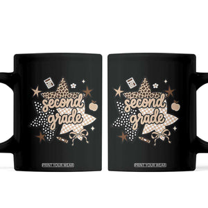 Second Grade Leopard Checkered Star Coquette Coffee Mug Cute 2nd Grade Girl Back to School Gift TS02 Black Print Your Wear