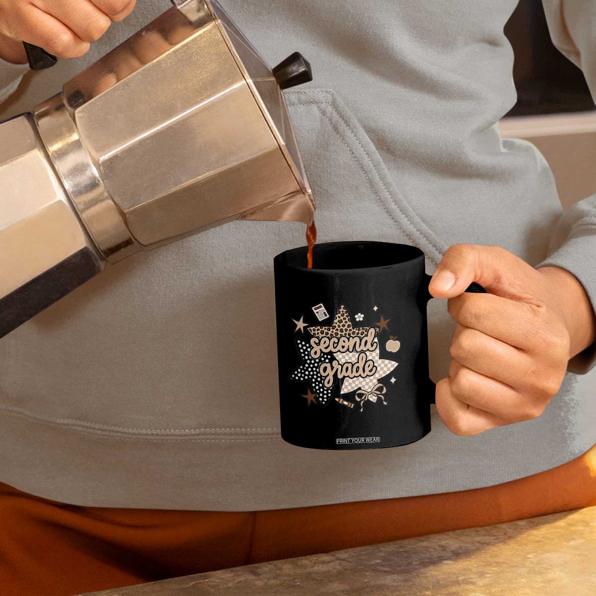 Second Grade Leopard Checkered Star Coquette Coffee Mug Cute 2nd Grade Girl Back to School Gift TS02 Print Your Wear