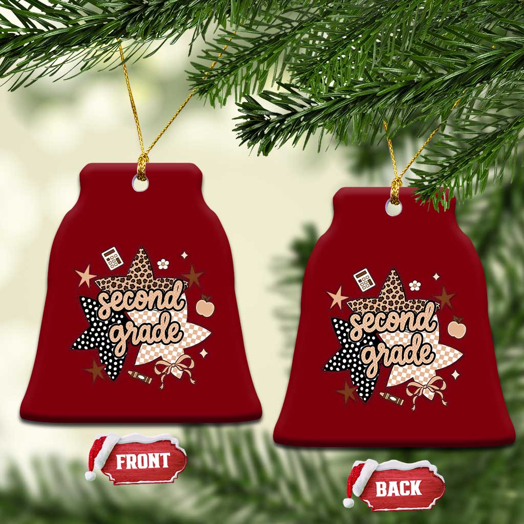 Second Grade Leopard Checkered Star Coquette Ceramic Ornament Cute 2nd Grade Girl Back to School Gift TS02 Print Your Wear