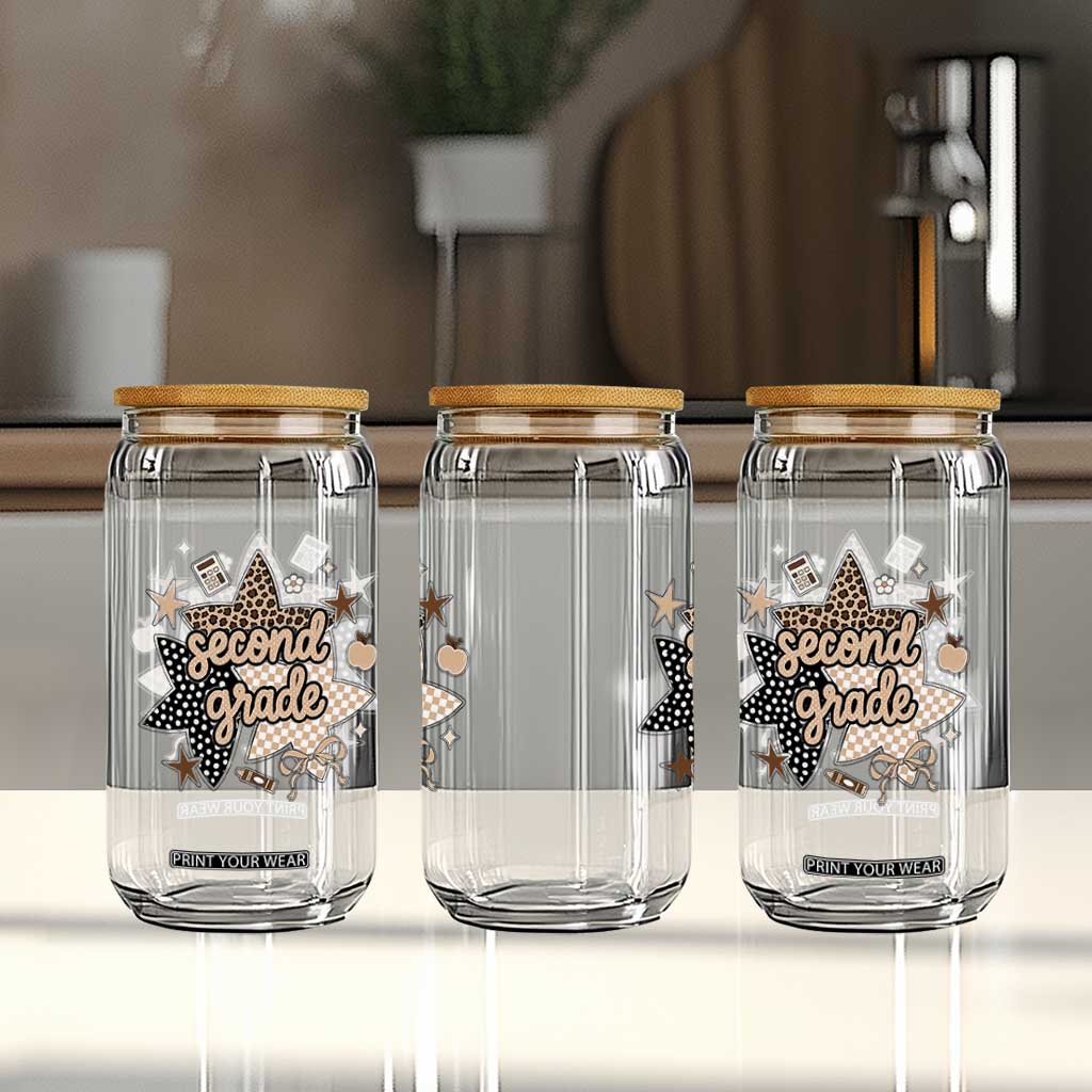 Second Grade Leopard Checkered Star Coquette Glass Can Cute 2nd Grade Girl Back to School Gift TS02 Print Your Wear