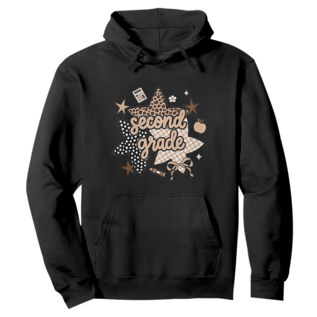 Second Grade Leopard Checkered Star Coquette Hoodie Cute 2nd Grade Girl Back to School Gift TS02 Black Print Your Wear