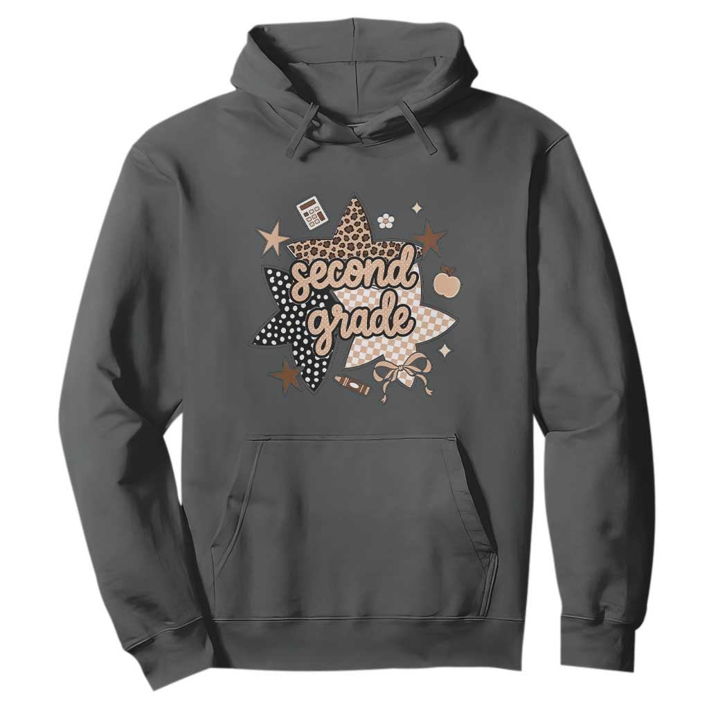 Second Grade Leopard Checkered Star Coquette Hoodie Cute 2nd Grade Girl Back to School Gift TS02 Dark Heather Print Your Wear