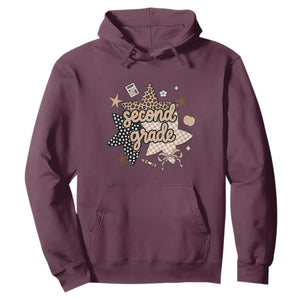 Second Grade Leopard Checkered Star Coquette Hoodie Cute 2nd Grade Girl Back to School Gift TS02 Maroon Print Your Wear